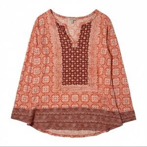 Lucky Brand Woman'  Top Size 1X Pin Floral V Neck 3/4 Sleeve 039